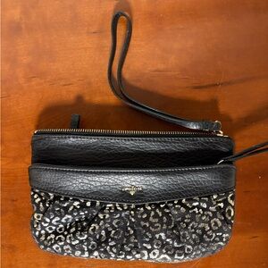 Vintage Y2K Juicy Couture Black and Leopard Print Wristlet